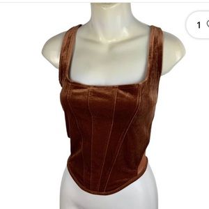 Mixed Thread Velvet Corset Top Boning Stretch Mesh L